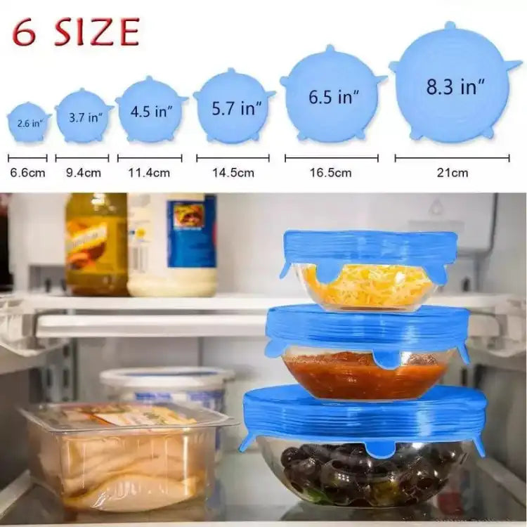 6Pcs Kitchen Reusable Silicone Seal Lid, Universal Silicone Stretch Lids for Food Preservation, Vacuum Food Storage, Bowl Cover and Cookware Cover for Kitchen and Home